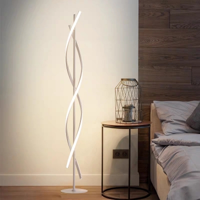 Black/White Spiral Floor Standing Light Minimalist Metal LED Floor Lamp in Warm/White Light for Living Room