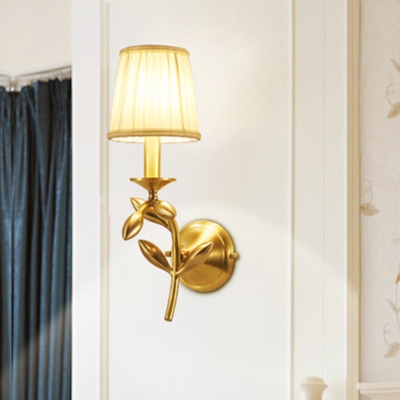 Branchlet Bedside Wall Mount Lamp Traditional Metal 1 Light Gold Wall Sconce with Pleated Shade