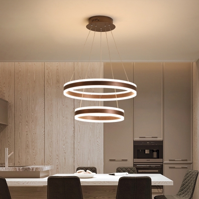 Coffee 2/3 Tiers Circle Chandelier Stylish Minimalist Acrylic LED Hanging Pendant Light