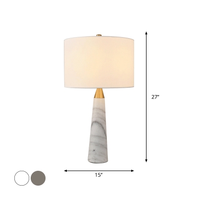 Conical Marble Table Lighting Postmodern 1 Bulb Grey/White Night Lamp with Fabric Shade