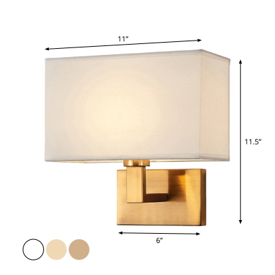 Fabric Cuboid Wall Lamp Contemporary 1 Bulb White/Beige/Brown Sconce Light with Black/Gold Right Angle Arm