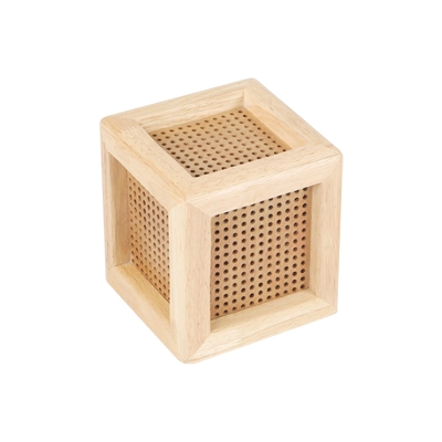 Hollowed out Cube Wood Mini Night Light Novelty Simple 1 Head Beige Table Lamp for Bedroom