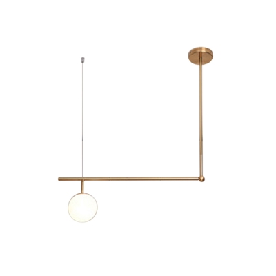 Linear Metallic Ceiling Pendant Minimalist 1/2-Bulb Gold Suspended Lighting Fixture with Sphere Cream Glass Shade