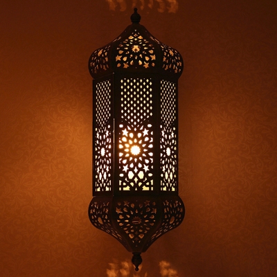 Metal Hollowed out Lantern Sconce Turkish 1 Bulb Living Room Wall Mounted Light in Brass