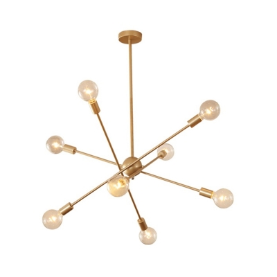 Metallic Bursting Chandelier Minimalist 6/8-Head Gold Hanging Lamp for Dining Room