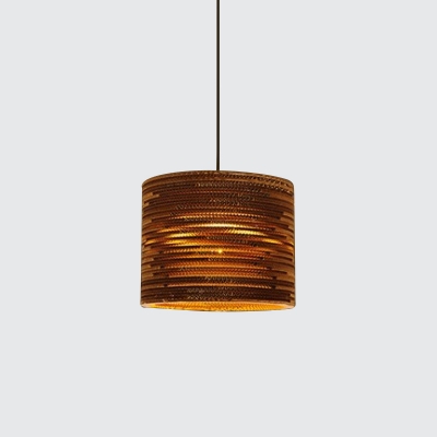 Paper Cylinder/Geometric/Pear Drop Pendant Rustic 1-Light Brown Ceiling Hang Lamp for Restaurant, 12