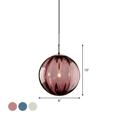 Pumpkin Shaped Ceiling Hang Light Modern Blue/Purple/Smoke Glass 1 Head Dining Room Down Lighting Pendant