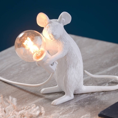 Rat Shaped Table Lighting Creative Nordic Resin 1-Light Living Room Night Lamp in White