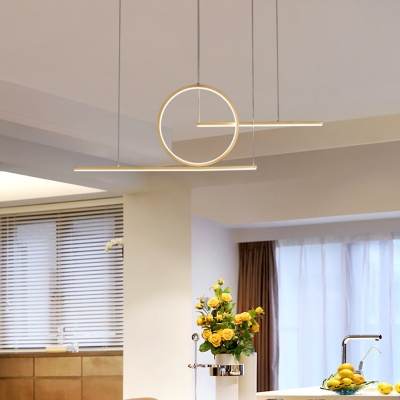 Ring and Linear Art Drop Pendant Minimalistic Metal Black/Gold LED Hanging Island Light in Warm/White Light