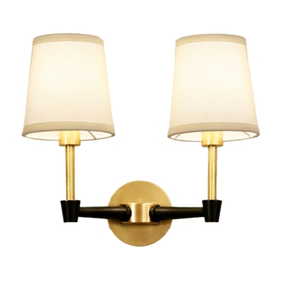 Simplicity Cone Shade Wall Lighting 1/2-Head Fabric Wall Mount Light in Black and Gold
