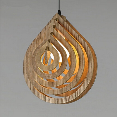 Teardrop Cutouts Hanging Light Kit Modernist Wood Single Dining Table Suspension Pendant in Beige