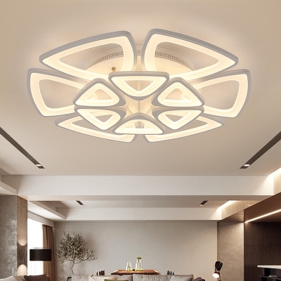 Triangular Flower LED Ceiling Light Fixture Contemporary Acrylic 5/12/18 Heads White Semi Flush Mount Lamp for Living Room