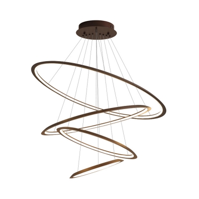 Ultrathin 3/4 Tiers Ceiling Pendant Minimal Aluminum Living Room LED Chandelier Light in Gold/Coffee