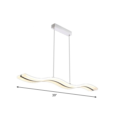 Wavy/Straight Linear Hanging Pendant Minimalistic Acrylic Black LED Ceiling Suspension Lamp in Warm/White Light