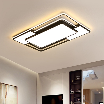 Black Square/Rectangle Ceiling Mount Light Contemporary Acrylic LED Flush Mounted Lamp in Warm/White/3 Color Light