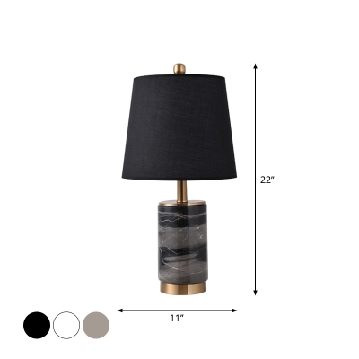 Black/White/Grey Tapered Table Light Modern 1 Bulb Fabric Night Lighting with Marble Pedestal