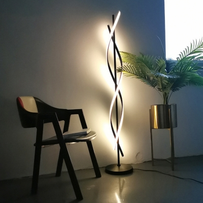 Black/White Spiral Floor Standing Light Minimalist Metal LED Floor Lamp in Warm/White Light for Living Room