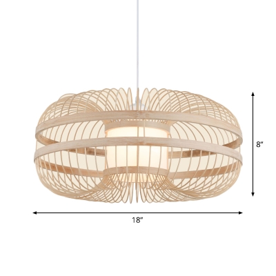 Chinese 1 Bulb Ceiling Pendant Beige Raindrop/3-Layer/Lantern Hanging Light Fixture with Bamboo Shade