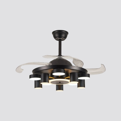 Circular Bedroom Ceiling Fan Light Fixture Metal Modern LED Semi Flush Mount Lighting in Black with 4 Blades, 42