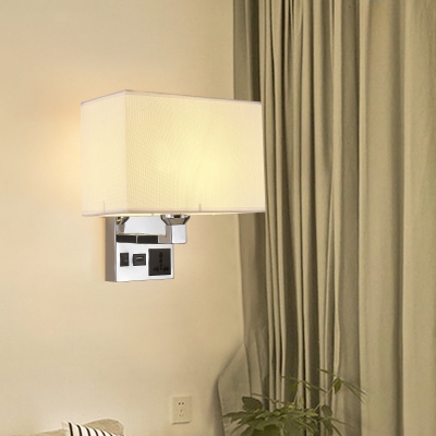 Cuboidal Wall Mounted Light Fixture Modern Fabric Single Flaxen/White Sconce Lamp for Bedroom