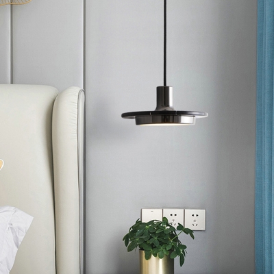 Designer Pot-Lid Pendant Lamp Marble Dining Room LED Ceiling Hang Light in Black/White/Green and Brass