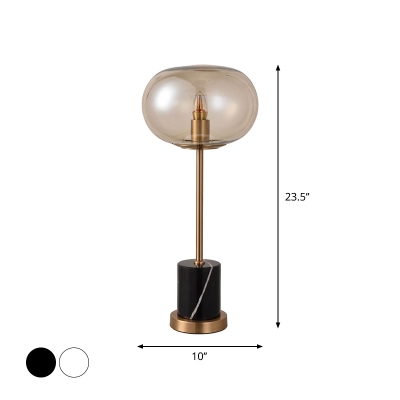 Elliptical Clear/Smokey Glass Night Light Designer 1 Head Black/White and Brass Table Lighting for Bedroom