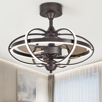 Globe/Twist/Floral Semi Flush Ceiling Light Modern Acrylic 3 Blades LED Brown Pendant Fan Lamp for Living Room, 26
