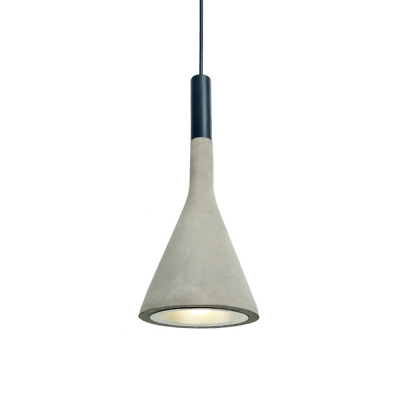 Grey Single-Bulb Pendant Light Fixture Factory Cement Funnel Shaped Ceiling Hang Lamp