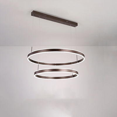 LED Hotel Ceiling Pendant Light Simplicity Coffee Chandelier with 2/3-Layered Round Acrylic Shade