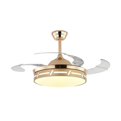 Metallic Round LED Pendant Fan Light Modern Black/White/Gold 4 Blades Semi Flush Mount Light Fixture, 20