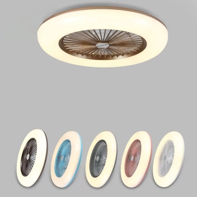 Minimalist Circular Flush Ceiling Fan Light Acrylic Bedroom 5 Blades LED Semi Mount Lighting in Coffee/Pink/Blue, 22