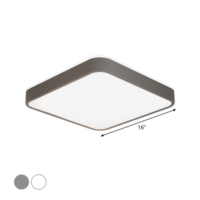Minimalist LED Flush Mount Lighting Grey/White Square/Rectangle Ceiling Fixture with Acrylic Shade in Warm/White Light for Bedroom