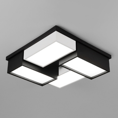 Modern Style LED Flush Mount Black and White 3D Square/Rectangle Block Ceiling Light with Acrylic Shade