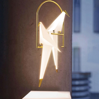 Orizuru Pendant Light Fixture Designer Plastic 1/2/3-Head Bedside Pendulum Light in White-Gold