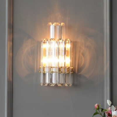 Prismatic Crystal 2-Tier Wall Light Modern 2 Lights Gold Wall Light Sconce for Dining Room