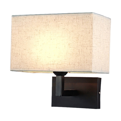 Simple Style Cuboid Wall Sconce Fabric 1 Light Bedroom Wall Lamp Fixture in Beige/Flaxen