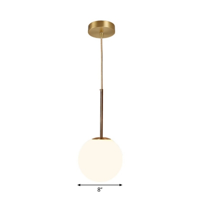 Spherical Bedside Pendulum Light Frosted White Glass Single Simple Style Hanging Pendant in Gold, 6