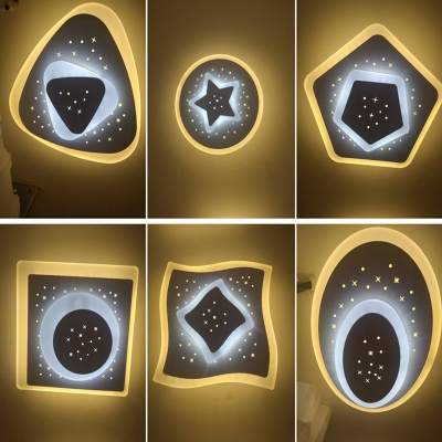 Square/Star/Oval Acrylic LED Wall Lighting Contemporary White LED Flush Mount Wall Sconce with Star Cutouts