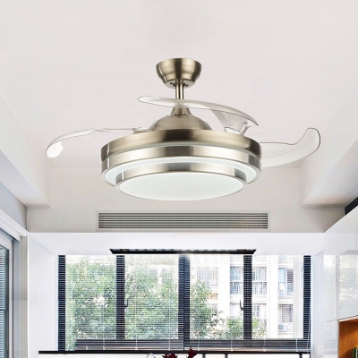 Tiers LED Semi Flush Mount Ceiling Light Modern Acrylic Silver 4 Blades Pendant Fan Lighting, 19