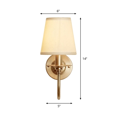 Traditional Conical Sconce Light 1 Bulb Fabric Wall Mounted Light Fixture with U-Shaped Arm in Gold