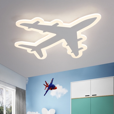 White Airplane Ceiling Flush Light Kids LED Acrylic Flush-Mount Light Fixture in Warm/White Light, 12