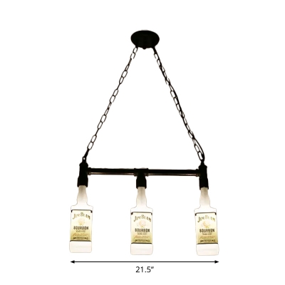 Wine Bottle Bistro Island Light Loft Frosted Glass 1/3/9-Light White Hanging Lamp with Piping Arm