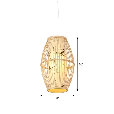 1 Bulb Bistro Hanging Pendant Light Asia Beige Pendulum Light with Cylinder/Conical/Drum Bamboo Shade