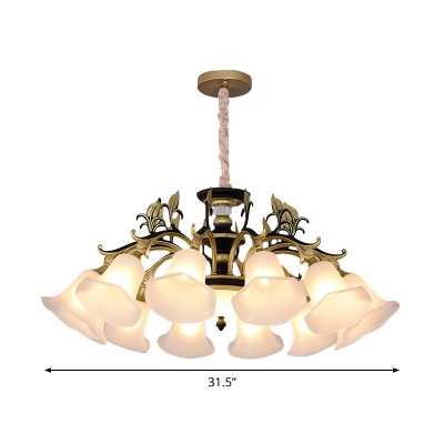 3/6/12-Light Flared Hanging Light Kit Traditional Bronze Opal Frosted Glass Chandelier for Living Room