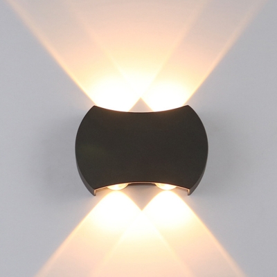 4/6 Lights Patio Wall Washer Sconce Modern Black LED Wall Lamp with Curved/Oval/Hexagon Metal Shade