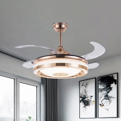 4-Blade Dome Bedroom Semi-Flush Mount Acrylic Modern Style LED Ceiling Fan Lighting in Gold, 19