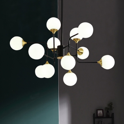 8/12/16 Lights Bedroom Chandelier Postmodern Black-Gold Hanging Light with Ball Milky Glass Shade