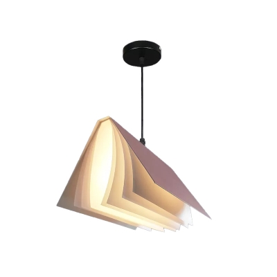 Art Deco Book Shaped Pendant Lamp Plastic 1-Light Living Room Suspension Light in Pink/Yellow/Black
