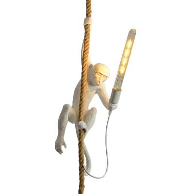 Art Deco Monkey Hanging Lamp Resin Single-Bulb Kids Bedroom Down Lighting Pendant in Black/White/Gold