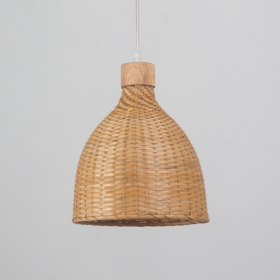 Bell/Onion/Teardrop Woven Bamboo Pendant Light Modern 1 Head Beige Suspension Lighting, 10.5